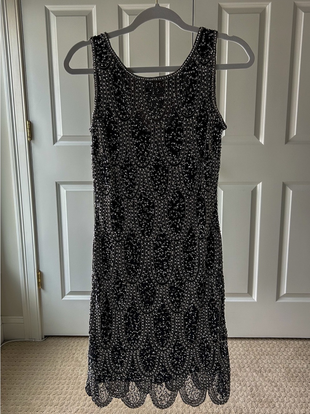 Pisarro Nights Black Beaded Scoop Neck Midi Dress